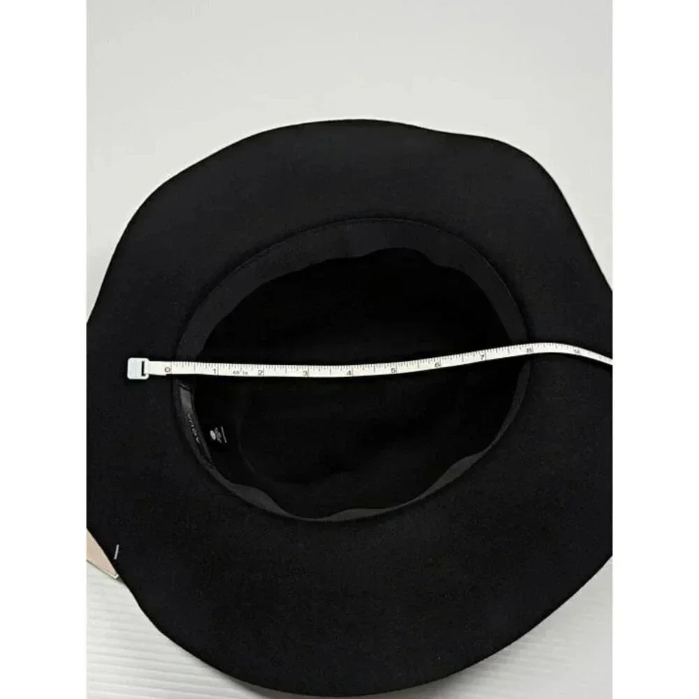 Aqua Women's Black Wool Wide Brim Bowler Hat Ribbon Band O/S (MSRP $98)